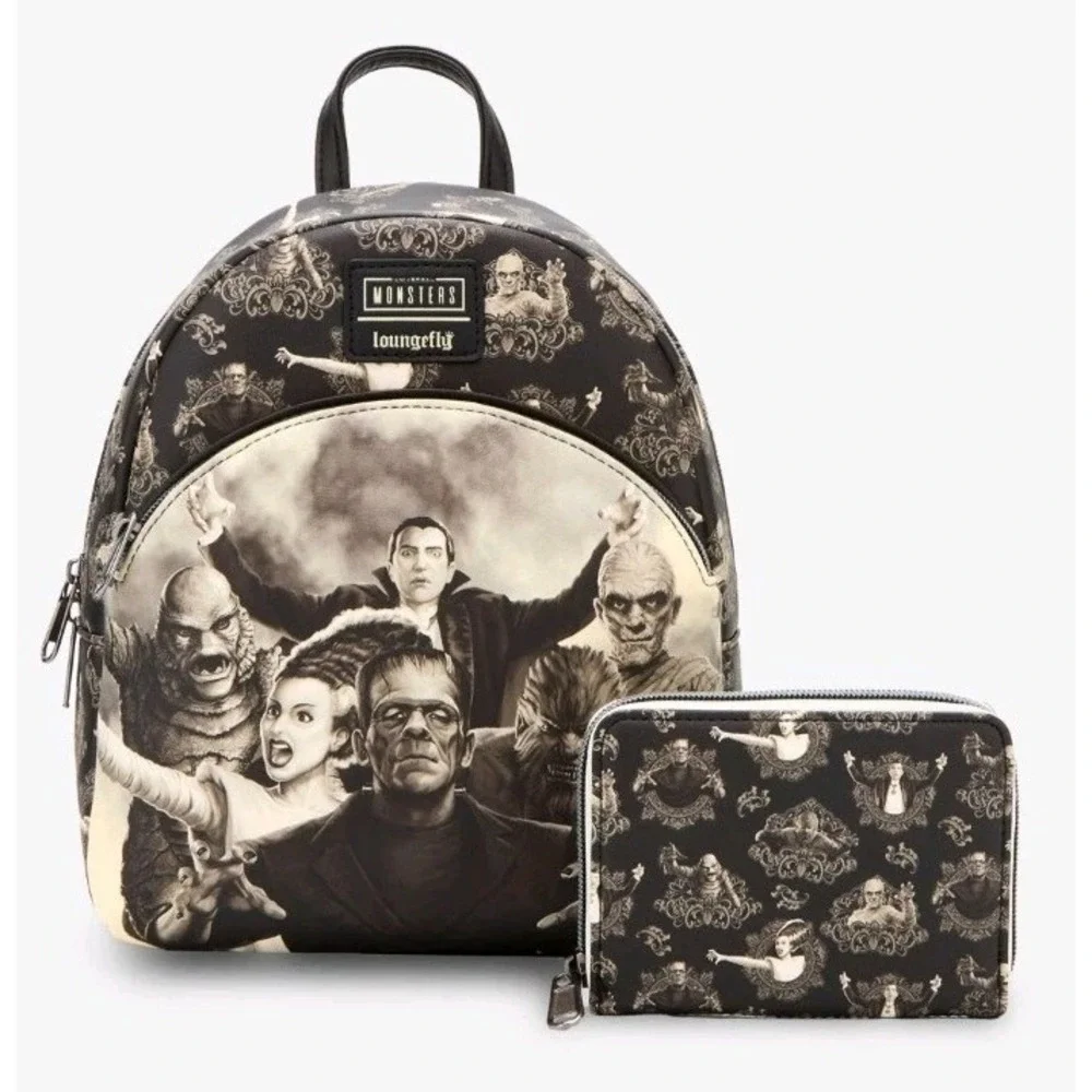 NEW‎ Loungefly Universal Monsters Sepia Portraits Allover Print Backpack